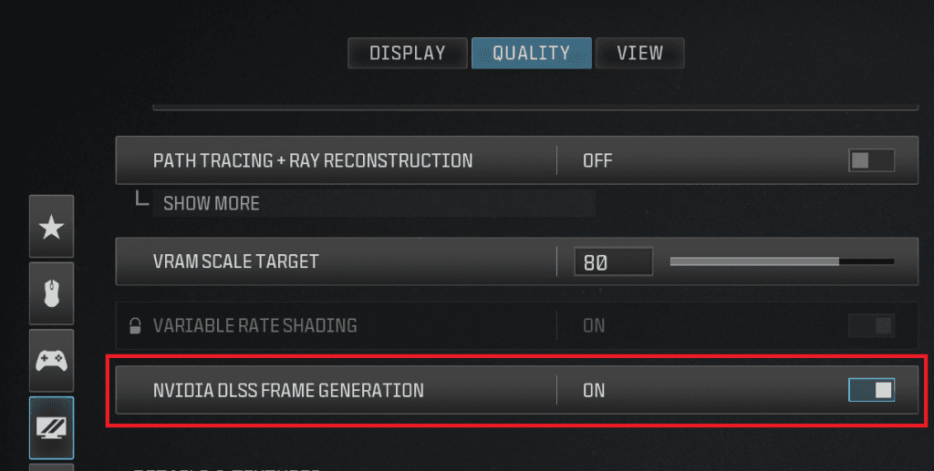 Call of Duty DLSS frame generation toggle